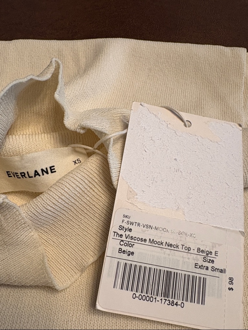 Everlane women’s The Viscose Mock Neck Top fine ribbed Light Beige Size XS NWT - Picture 7 of 9
